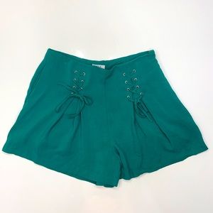 J.O.A Lace-Up Front Flowy Green Shorts